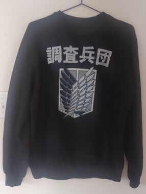 Black Attack On Titan Scout Regiment Graphic Crewneck Sweatshirt L